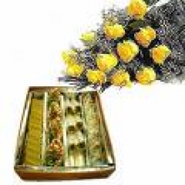 Assorted Sweets With Yellow Roses Bunch